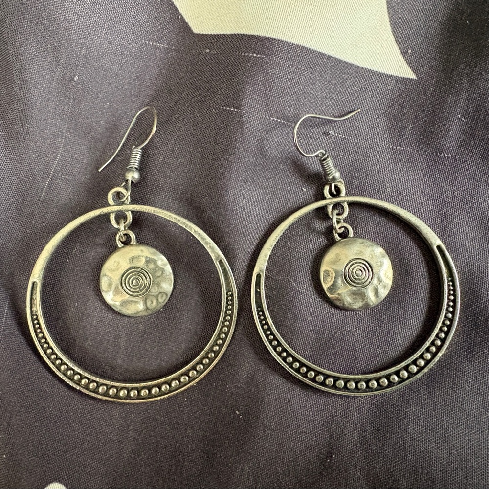 Silver Earrings with Textured Disc